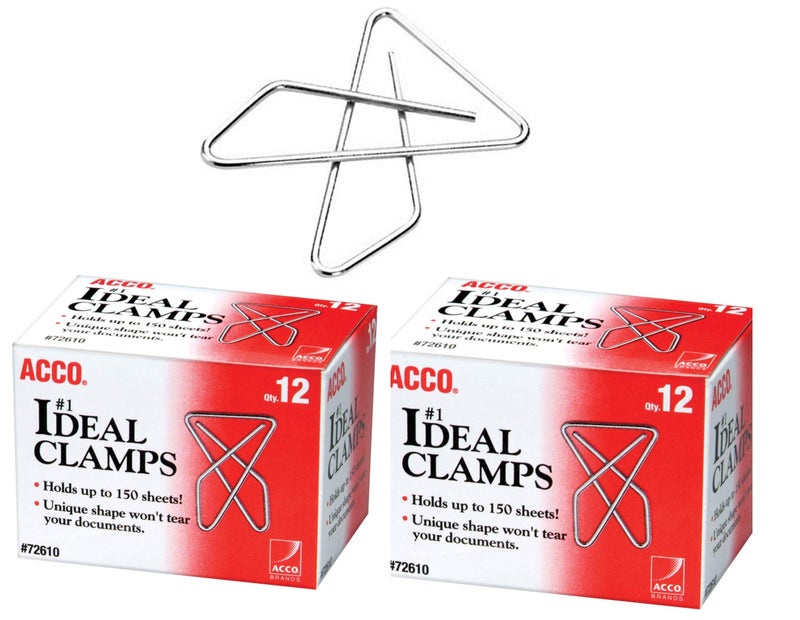 ACCO Brands ACCO Ideal Paper Clamp (Butterfly Clamp), Smooth Finish, No.1 Size (Large), 12/Box (A7072610) Pack of 2 - Image 1